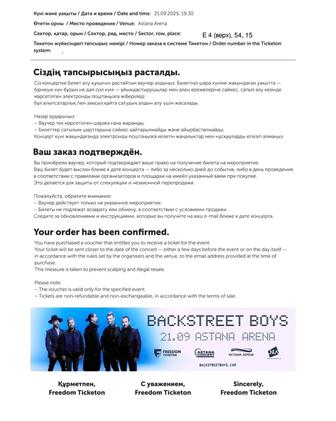 Продам билет на концерт BSB