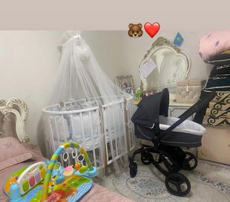 Продам детскую манеж кровать цвет белый трансформер материал дерева