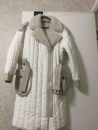 Кожаное пальто, норка воротник,Турция размер 48. Зима.