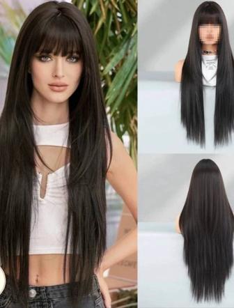 Длинный парик коричневый цвет