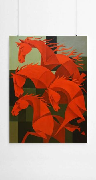 Картина на заказ ручной работы. Красный ветер. Холст, акрил, лак