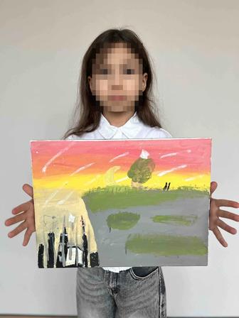 Картина акрилом Закат в Алматы, холста 40x30 см