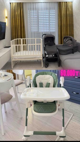 Коляска 2в1, кроватка, стульчик