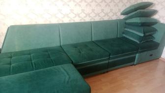 Диван DIAMOND комплект (диван угловой универсальный, пуф) обивка флок.
