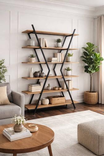 Стильный лофт-стеллаж металл дерево