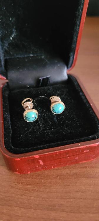Золотое серёжки с бирюзовый 585 пробы