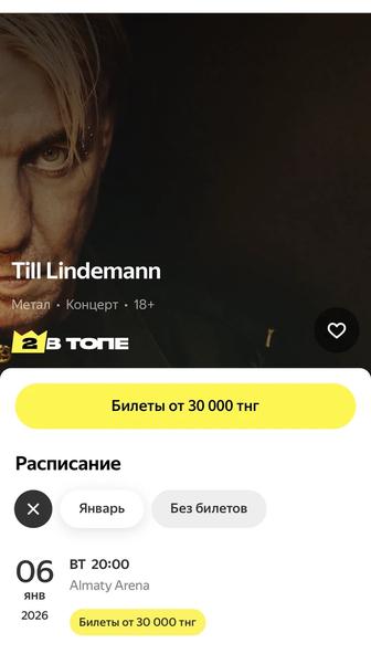 2 билета на концерт Тилля Линдеманна