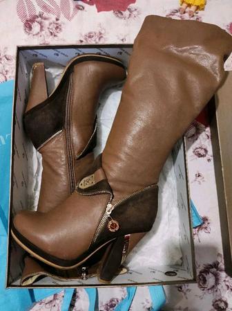 Кожаный сапоги осень весна