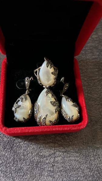 Комплект черненое серебро (серьги, кулон, кольцо)