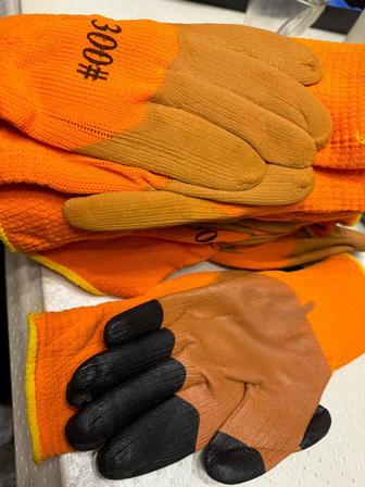 Перчатки рабочие утолщенные износостойкие 300 оранжевые х/б ПВХ