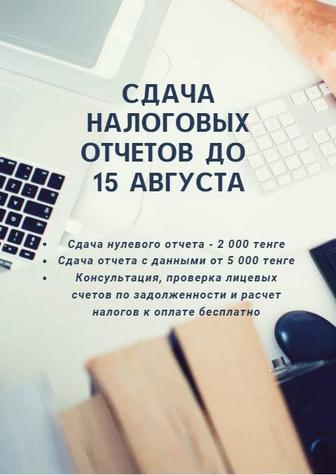Бухгалтерские услуги, сдача налогового отчета до 15 августа