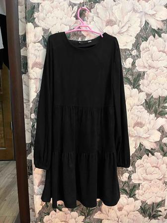 Ярусное платье ZOLLA замшевое, бэби-долл черное