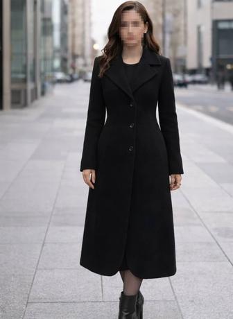 Продам чёрное шерстяное пальто