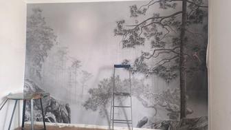 Монтаж фрески, фотообоев, полотна. Качественно.