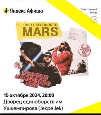 Билет фан-зона 30 seconds to mars Астана (есть 2 шт)