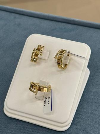 Italy gold. Золотой комплект серьги 3.64 гр кольцо 1.55 гр размер 17.5