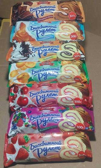 Рулеты. Русский Бисквитный 300гр. Цена 425тн. От одной коробки (10шт)