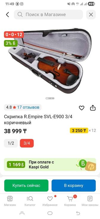 Скрипка 3/4 в идеальном состоянии с чехлом. Пользовались всего пару раз.