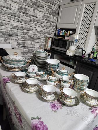 Чайно-столовый сервиз Зеленаяохота, Чехословакия, костяной фарфор 6 персон