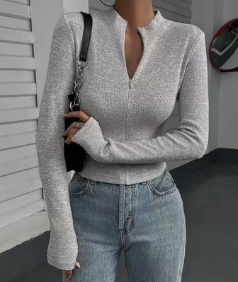 Женская кофта, лонг слив серый на замке