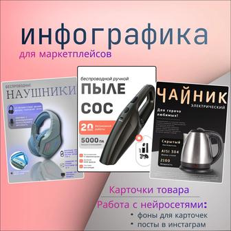 Инфографика. Карточки товара. Создание логотипов. Работа с нейросетями.