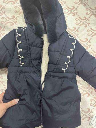 Зимняя детская куртка с меховым капюшоном, теплая