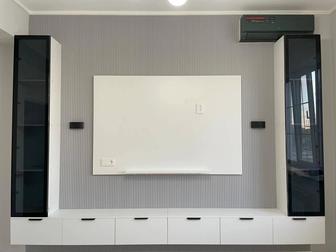 ТВ зона, гибкий мрамор, лувер, шпон панель