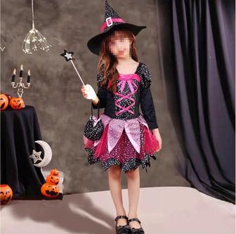 Новогодний костюм ведьмы, колдуньи, детский, на 5-7 лет