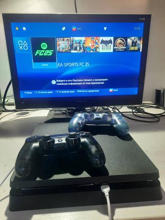 Playstation 4 Slim Fifa25 Ufc4 Gta5 MK11 Batman и др, 2 джойстик