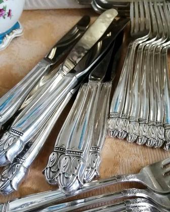 Столовые приборы, мельхиор, посеребрение, комплект, винтаж