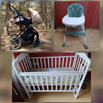 Продам кроватку, коляску, стульчик