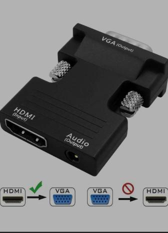 Адаптер конвертер выход VGA, Audio 3,5 мм, вход HDMI черный, цифро-аналогов