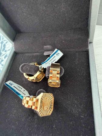 Золотой комплект РОЛЕХ серьги кольцо браслет