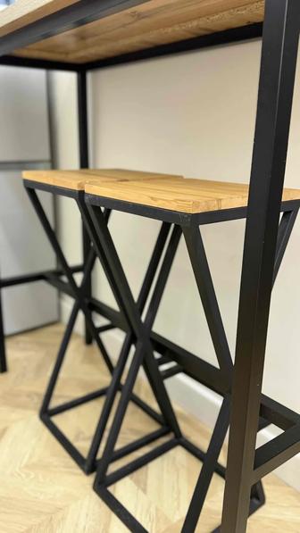 Барный стол 2 стула, металл натуральное дерево