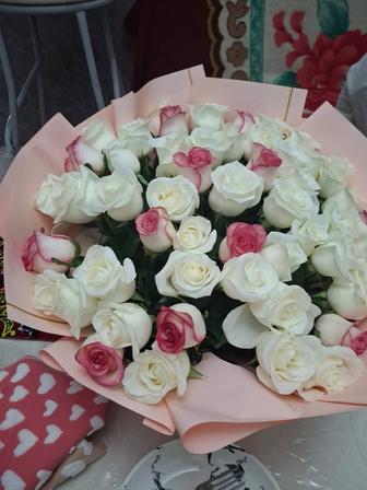 Цветы 51 шт белый розовый