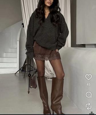 Атласная юбка с кружевом, мини юбка