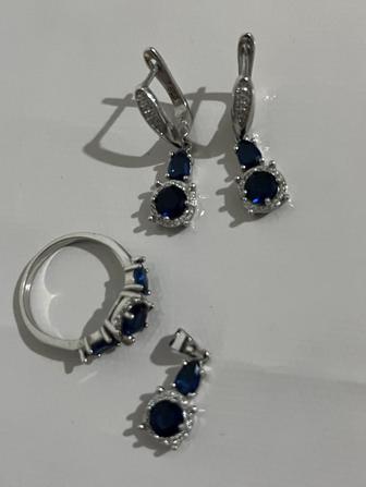 Серебро набор 925 көк түсті әдемі жасалған