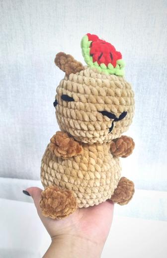 Плюшевая капибара с арбузиком на голове, игрушки ручной работы, подарок