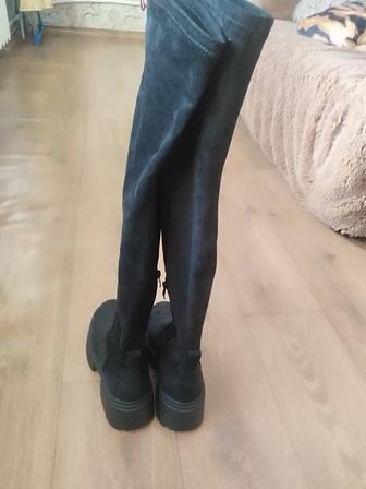 Ботфорты зимние длинные сапоги замша