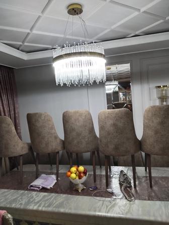 Люстра круглая золотая с хрусталем