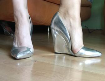 Туфли ASOS /Серебрянные туфли/Танкетка