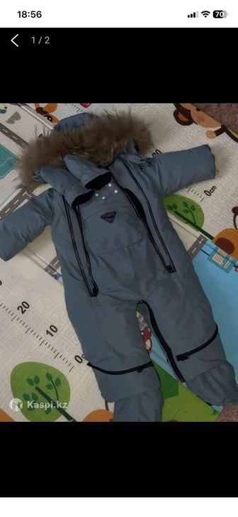 Продам зимний детский комбинезон размер 74 (мятный черный флис)