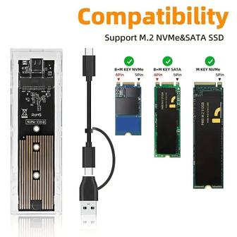 Корпус, бокс, кейс для SSD nvme и sata с кабелем