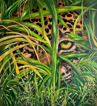 Большая интерьерная картина с изображением леопарда.110х100 см. Холст,акрил