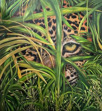 Большая интерьерная картина с изображением леопарда.110х100 см. Холст,акрил