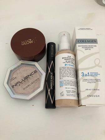 Тональный крем тон 21, румяна, хайлайтер, тушь