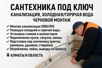 Сантехника под ключ Канализация, холодная/горячая вода Черновой монтаж