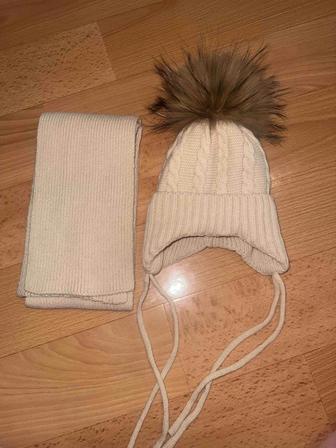 Зимний детский комплект шапка и шарф