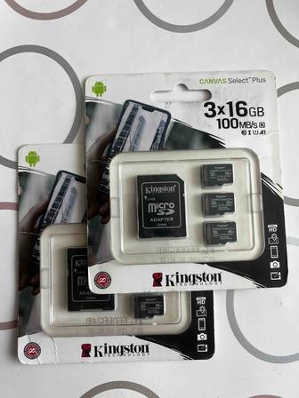 Флеш карты 16gb x 3шт Kingston microSD class 10