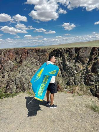 Флаг Казахстана Кабинетный с бахромой, 1х2м